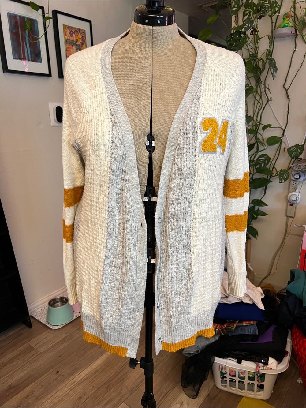Mossimo Supply Co. Cream Cardigan with Mustard '24' Patch